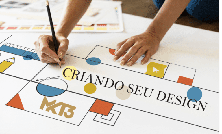 Agência de Marketing Digital em São José dos campos SJC. Design Visual para post e carrossel Instagram e Facebook mão comum lápis, criando desenhos com a logo mkt3 e descrição criando seu Design. Agência Mkt3 Digital